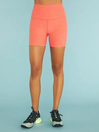 Shop Beyond Yoga Spacedye Keep Pace Biker Short In Fresh Coral Heather