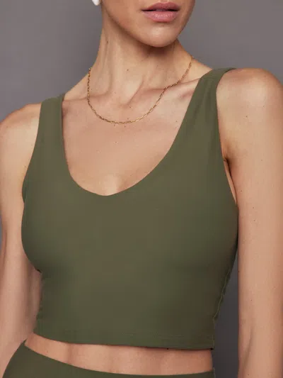 Carbon38 V-neck Longline Bra In Melt In Core Olive