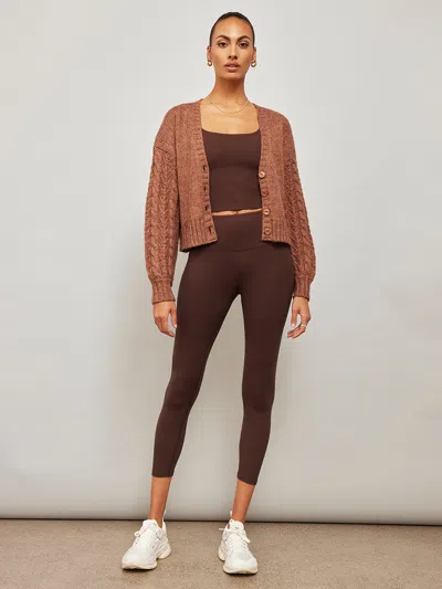 Shop Carbon38 Cable Knit Cardigan In Mushroom