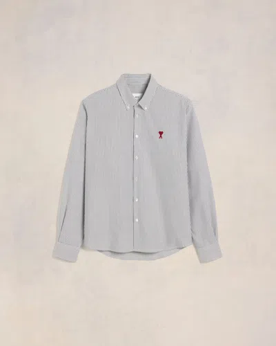 Ami Alexandre Mattiussi Ami De Coeur Boxy Fit Cotton Shirt In Black/ Natural White