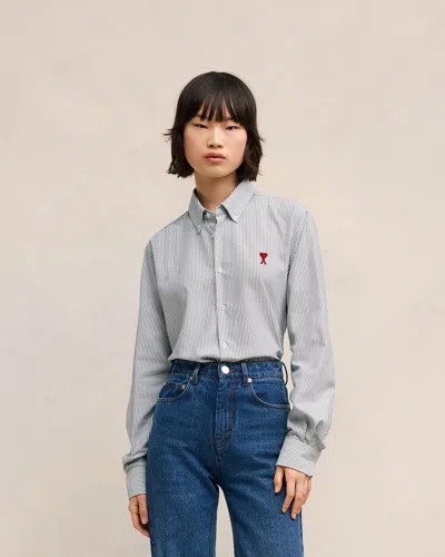 Ami Alexandre Mattiussi Ami De Coeur Boxy Fit Cotton Shirt In Black/ Natural White