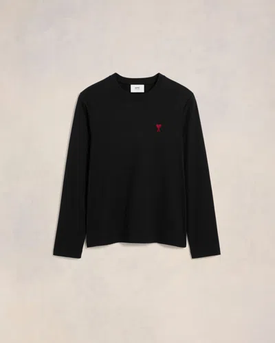 Ami Alexandre Mattiussi Ami Paris Ami De Coeur Logo Embroidered Long-sleeved T-shirt In Black