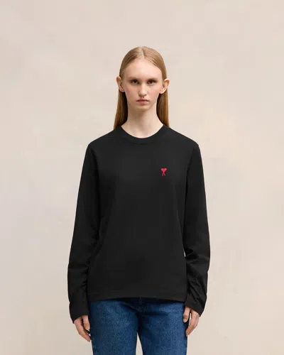 Ami Alexandre Mattiussi Ami Paris Ami De Coeur Logo Embroidered Long-sleeved T-shirt In Black