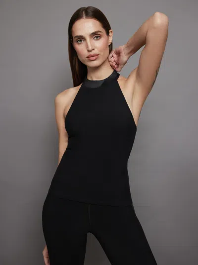 Carbon38 Tuxedo Mock Neck Top In Black