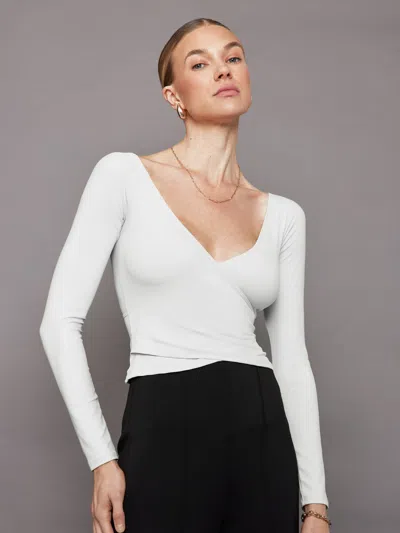 Carbon38 Long Sleeve Wrap Top In Melt In White