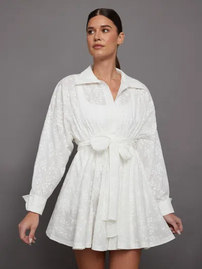 Norma Kamali Super Oversized Shirt Babydoll Mini Dress In White Vines