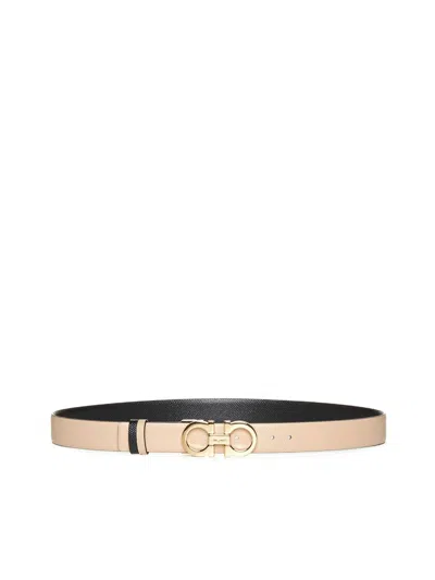 Shop Ferragamo Salvatore  Belts In Macadamia || Nero