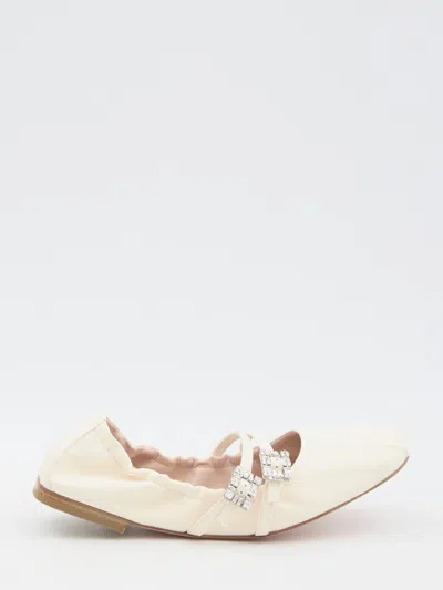 Roger Vivier "nappa Ballet Flats With Strass Buck In Beige