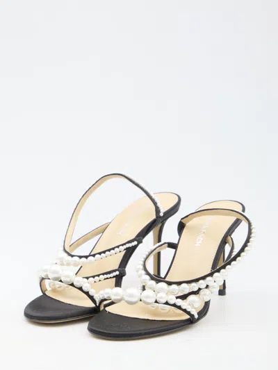 Mach&mach Sirene Pearly Stud Satin Strappy Sandals In Black