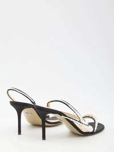 Mach&mach Sirene Pearly Stud Satin Strappy Sandals In Black