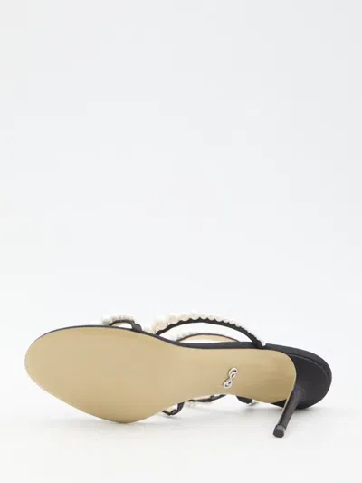 Mach&mach Sirene Pearly Stud Satin Strappy Sandals In Black