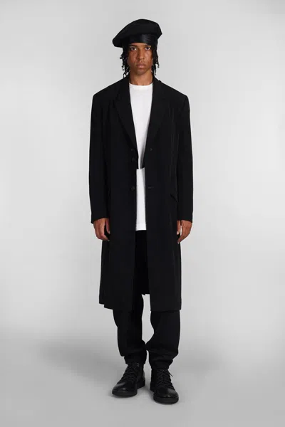 Shop Yohji Yamamoto Coat In Black