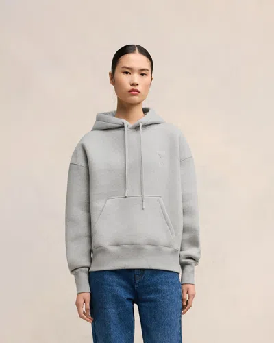 Shop Ami Alexandre Mattiussi Ami De Coeur Hoodie Grey In Heather Ash Grey