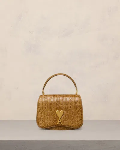 Ami Alexandre Mattiussi Paris Paris Embossed Leather Shoulder Bag In Bronze