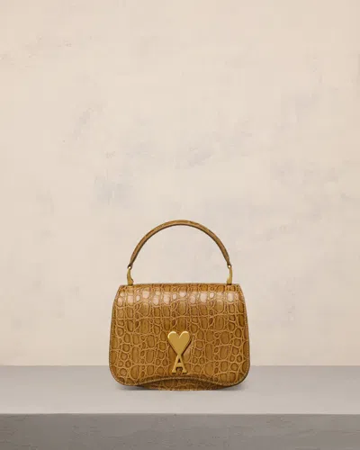 Ami Alexandre Mattiussi Paris Paris Embossed Leather Shoulder Bag In Bronze