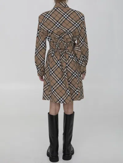 Burberry Waist Belted Shirt Dress With Checked Pattern In Brown