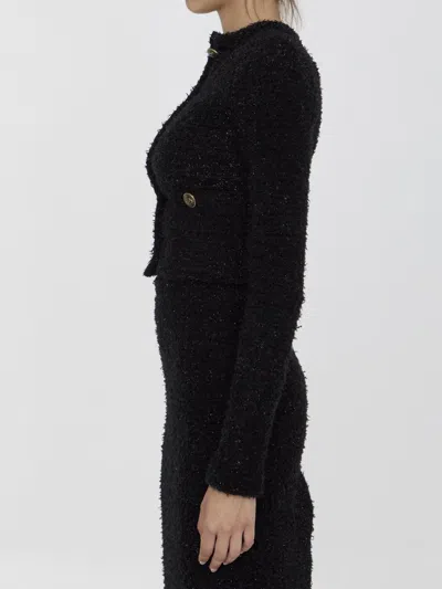Balenciaga Crop Bouclé Cardigan In Black