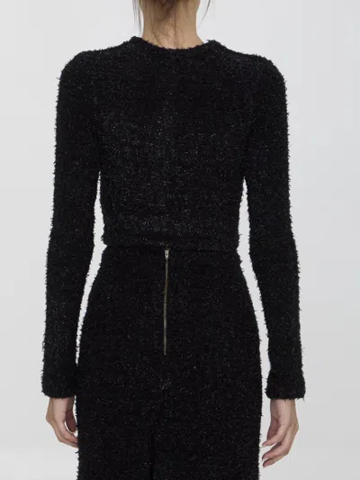 Balenciaga Crop Bouclé Cardigan In Black