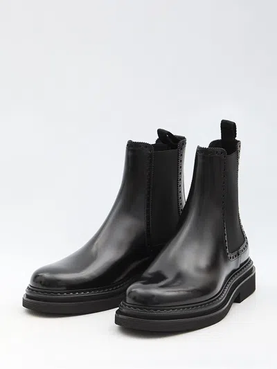 Dolce & Gabbana Brushed Leather Chelsea Boots In Black