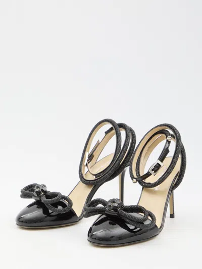 Mach&mach Double Bow Strass Ankle-strap Pumps In Black