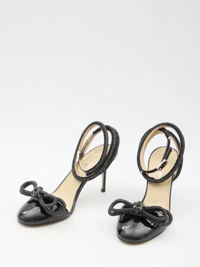 Mach&mach Double Bow Strass Ankle-strap Pumps In Black