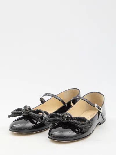 Shop Mach & Mach Double Bow Ballerinas In Black