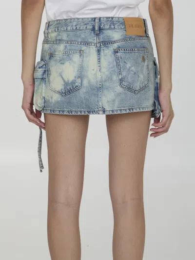 Attico Distressed Miniskirt With Multi-pocket Design And Belt Loops In Blue