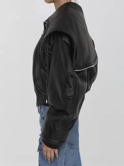 Shop Attico Leather Bomber Jacket In Black