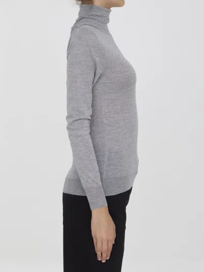 Saint Laurent Embroidered Wool Turtleneck Sweater In Grey