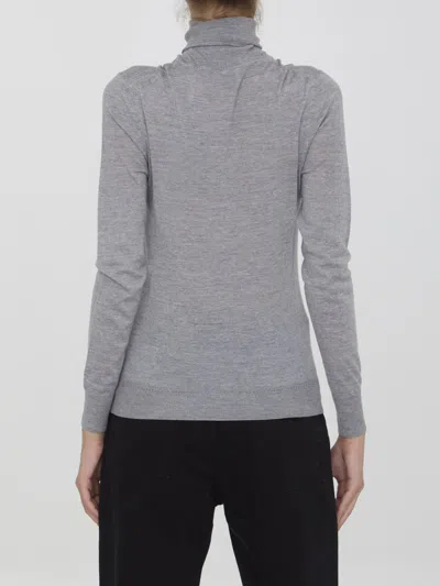Saint Laurent Embroidered Wool Turtleneck Sweater In Grey