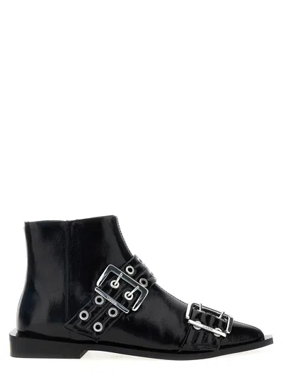 Shop Ganni Wide Belt Buckle Boots, Ankle Boots In Black