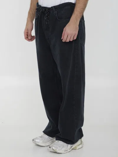 Shop Balenciaga Baggy Jeans With Drawstring In Blue