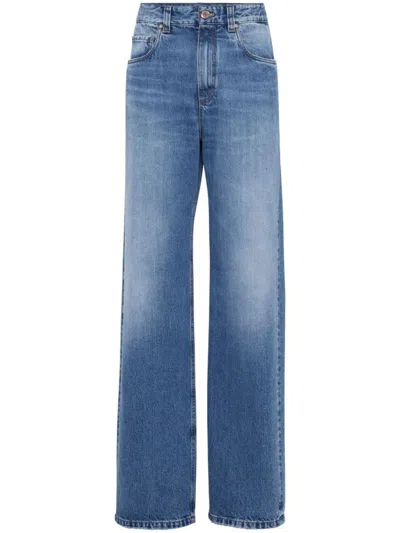 Shop Brunello Cucinelli Wide Leg Jeans In Blue