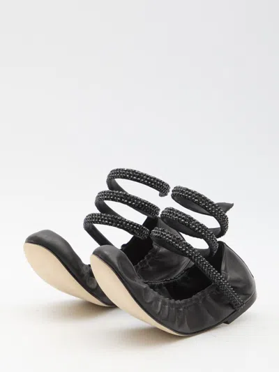 René Caovilla Rene Caovilla Cleo 10 Crystal Ballerinas In Black