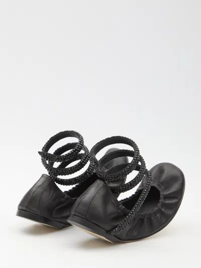 René Caovilla Rene Caovilla Cleo 10 Crystal Ballerinas In Black