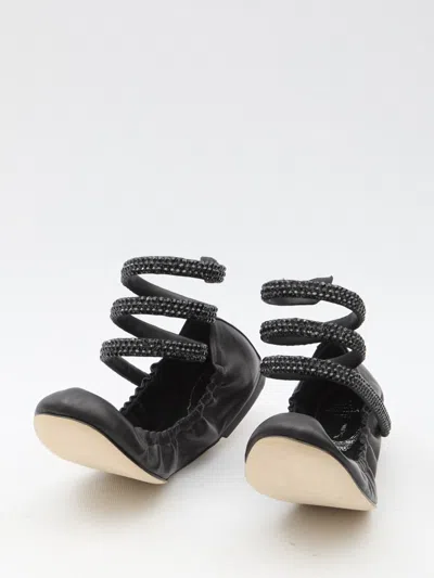 René Caovilla Rene Caovilla Cleo 10 Crystal Ballerinas In Black