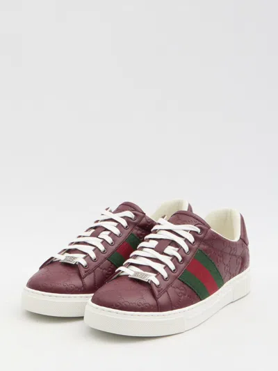 Gucci Ace Sneakers Leather Contrasting Stripes In Red