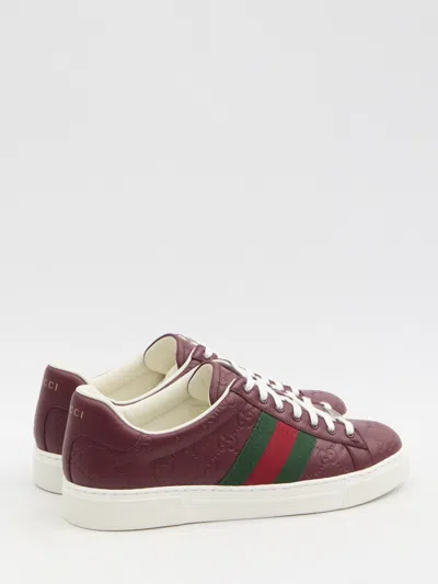 Gucci Ace Sneakers Leather Contrasting Stripes In Red