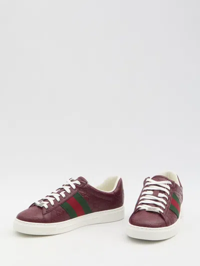 Gucci Ace Sneakers Leather Contrasting Stripes In Red