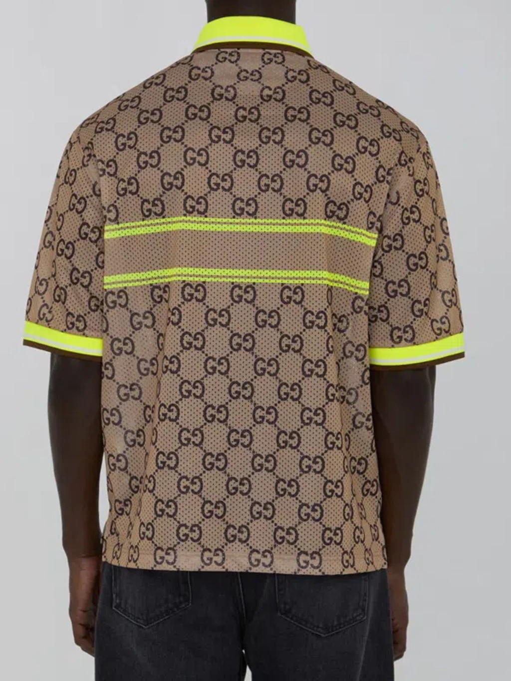 Gucci Polo Shirt Printed On The Net In Beige,ebony | ModeSens Gucci Polo Shirt Printed On The Net In Beige,ebony | ModeSens