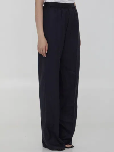 Bottega Veneta Women Striped Wool Trousers In Blue