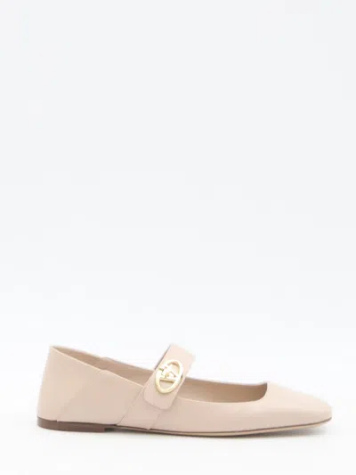 Shop Valentino Vlogo Locker Ballerinas In Beige