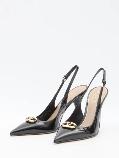 Valentino Vlogo 100 Embellished Patent-leather Slingback Pumps In Black