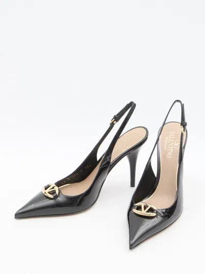 Valentino Vlogo 100 Embellished Patent-leather Slingback Pumps In Black