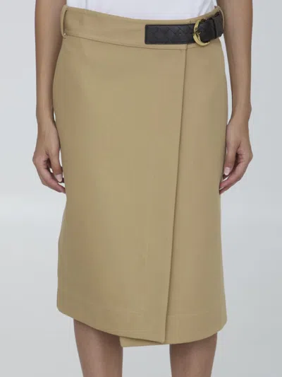 Bottega Veneta Wrap Midi Skirt With Leather Belt In Beige