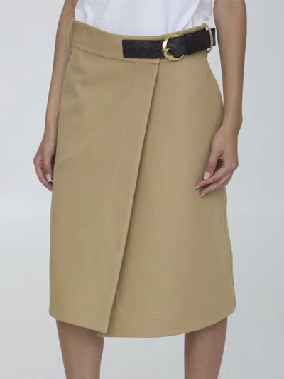 Bottega Veneta Wrap Midi Skirt With Leather Belt In Beige