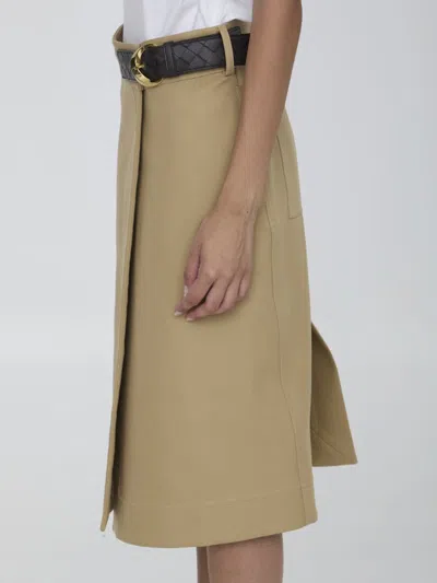 Bottega Veneta Wrap Midi Skirt With Leather Belt In Beige