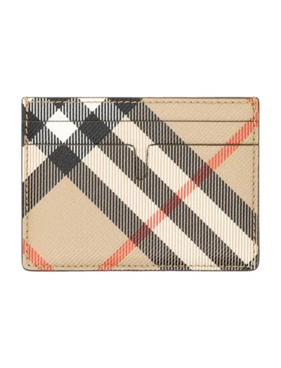 Burberry Signature Pattern Compact Rectangular Card Holder In Beige