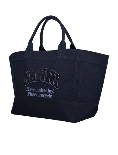 Shop Ganni Xxl Denim Shopper In Dark Navy