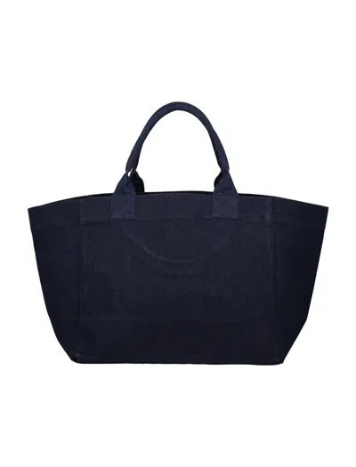 Shop Ganni Xxl Denim Shopper In Dark Navy